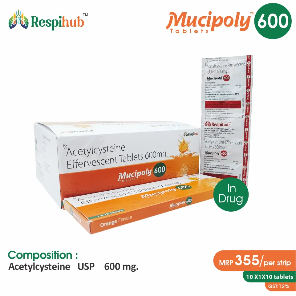 Acetylcysteine (600mg) Effervescent Tablet at Best Price in PCD Pharma Franchise for Mucolytics, and Cough Relief.